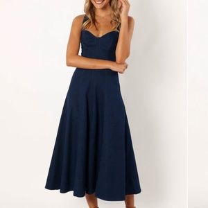 Petal and Pup Everly Crossback Midi Dress in Denim